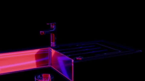 Rendering 3D animation, VISUAL EFFECTS sink with tap and drain Model on a black Stock Footage 269630881