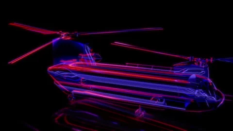 Rendering 3D animation, VISUAL EFFECTS military helicopter Model on a black Stock Footage 269632215