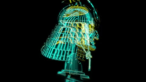 Rendering 3D animation, VISUAL EFFECTS Samurai helmet Model on a black Stock Footage 270177698