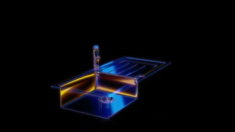 Rendering 3D animation, VISUAL EFFECTS sink with tap and drain Model on a black Video stock 270485664