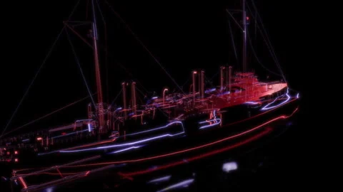 Rendering 3D animation, VISUAL EFFECTS oceanic patrol ships Model on a black Stock Footage 270977374