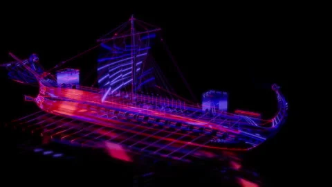 Rendering 3D animation, VISUAL EFFECTS Roman Trireme Model on a black background Stock Footage 270978473