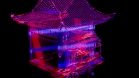 Rendering 3D animation, VISUAL EFFECTS Chinese Old Hotel Model on a black Stock Footage 270981697