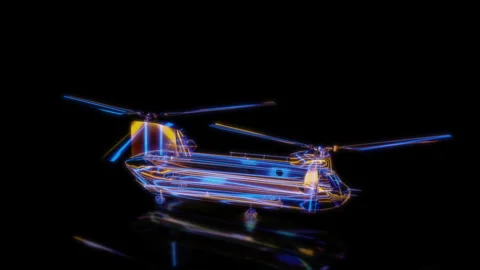 Rendering 3D animation, VISUAL EFFECTS military helicopter Model on a black Stock Footage 270989514