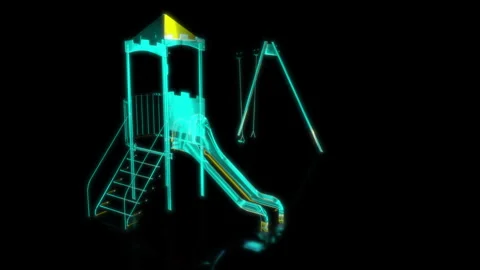Rendering 3D animation, VISUAL EFFECTS Playground tower with swing Model on a Video stock 271377867