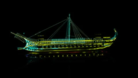Rendering 3D animation, VISUAL EFFECTS Roman Trireme Model on a black background Stock Footage 271379541