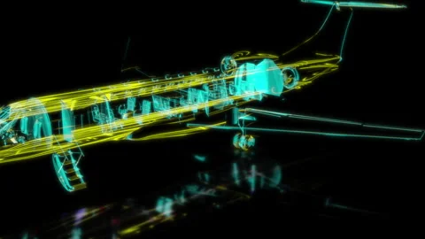 Rendering 3D animation, VISUAL EFFECTS business jet aircraft Model on a black Stock Footage 272201746