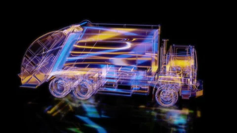 Rendering 3D animation, VISUAL EFFECTS Garbage truck car Model on a black Stock Footage 272672351