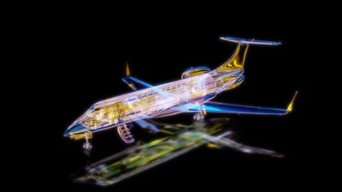Rendering 3D animation, VISUAL EFFECTS business jet aircraft Model on a black Stock Footage 272680564