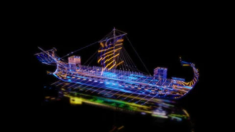 Rendering 3D animation, VISUAL EFFECTS Roman Trireme Model on a black background Stock Footage 272681296