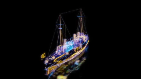 Rendering 3D animation, VISUAL EFFECTS oceanic patrol ships Model on a black Vídeo Stock 272682087