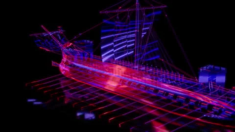Rendering 3D animation, VISUAL EFFECTS Roman Trireme Model on a black background Stock Footage 273130262