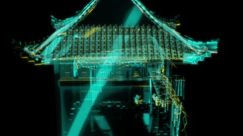Rendering 3D animation, VISUAL EFFECTS Chinese Old Hotel Model on a black Stock Footage 273840560