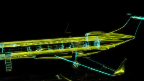 Rendering 3D animation, VISUAL EFFECTS business jet aircraft Model on a black Stock Footage 273840860