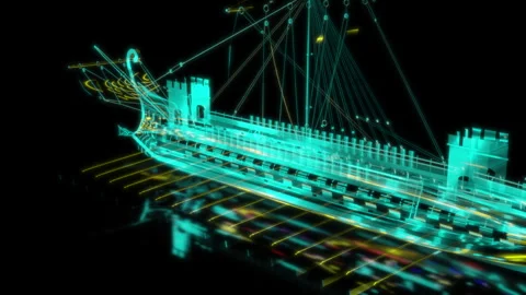 Rendering 3D animation, VISUAL EFFECTS Roman Trireme Model on a black background Stock Footage 273840973