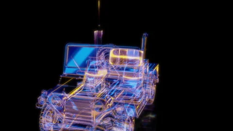 Rendering 3D animation, VISUAL EFFECTS Truck Light Utility Vehicles Model on a Stock Footage 274178392