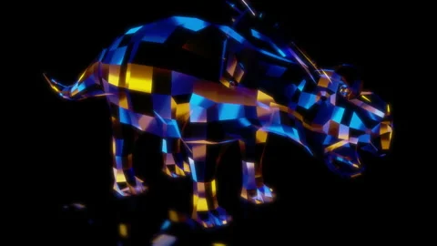 Rendering 3D animation, VISUAL EFFECTS Low Poly Achelousaurus Model on a black Stock Footage 274179421