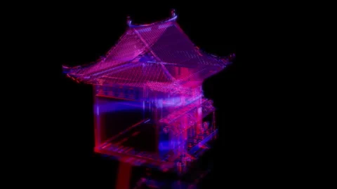 Rendering 3D animation, VISUAL EFFECTS Chinese Old Hotel Model on a black Stock Footage 274312504