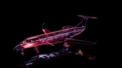 Rendering 3D animation, VISUAL EFFECTS business jet aircraft Model on a black Stock Footage 274313299