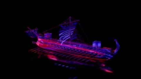 Rendering 3D animation, VISUAL EFFECTS Roman Trireme Model on a black background Stock Footage 274313496