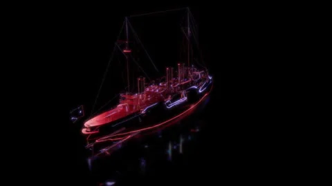 Rendering 3D animation, VISUAL EFFECTS oceanic patrol ships Model on a black Stock Footage 274313679