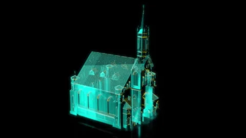 Rendering 3D animation, VISUAL EFFECTS Medieval church Model on a black Stock Footage 274755072