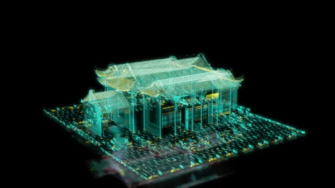 Rendering 3D animation, VISUAL EFFECTS Chinese Building Rock Wood House Model on Video stock 274757909