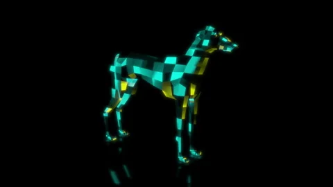 Rendering 3D animation, VISUAL EFFECTS Low Poly Greyhound Dog Model on a black Stock Footage 274761352