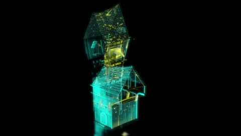 Rendering 3D animation, VISUAL EFFECTS Stylized Building Model on a black Stock Footage 274761943