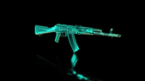 Rendering 3D animation, VISUAL EFFECTS assault rifle Model on a black background Stock Footage 274762320