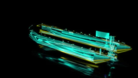 Rendering 3D animation, VISUAL EFFECTS Boat Model on a black background Stock Footage 274762654