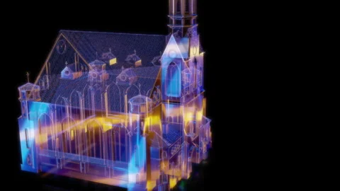 Rendering 3D animation, VISUAL EFFECTS Medieval church Model on a black Stock Footage 274843183