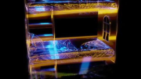 Rendering 3D animation, VISUAL EFFECTS Children's bunk bed Model on a black Stock Footage 274843568
