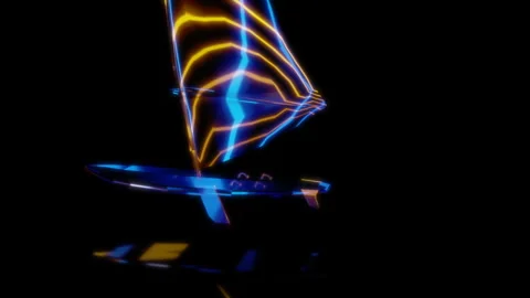Rendering 3D animation, VISUAL EFFECTS Low Poly Wind Surf Model on a black Stock Footage 274844637