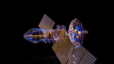 Rendering 3D animation, VISUAL EFFECTS Satellite Model on a black background Vidéo 274845420