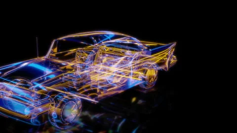 Rendering 3D animation, VISUAL EFFECTS car Model on a black background Stock Footage 274846352