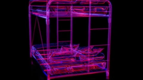 Rendering 3D animation, VISUAL EFFECTS Iron bunk beds Model on a black Video stock 274925754