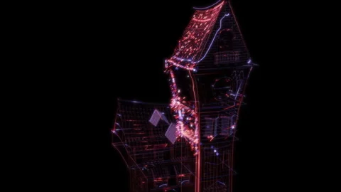 Rendering 3D animation, VISUAL EFFECTS Stylized Building Model on a black Stock Footage 274928723