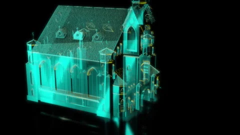 Rendering 3D animation, VISUAL EFFECTS Medieval church Model on a black Video stock 275085192