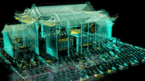 Rendering 3D animation, VISUAL EFFECTS Chinese Building Rock Wood House Model on Stock Footage 275088513