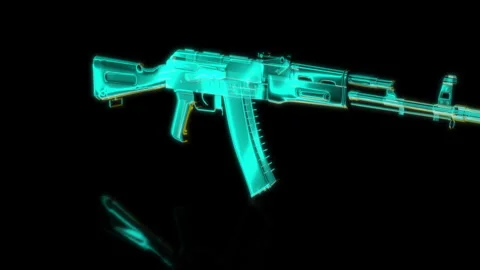 Rendering 3D animation, VISUAL EFFECTS assault rifle Model on a black background Stock Footage 275092807