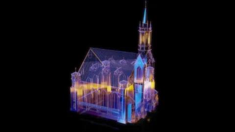 Rendering 3D animation, VISUAL EFFECTS Medieval church Model on a black Video stock 275407642