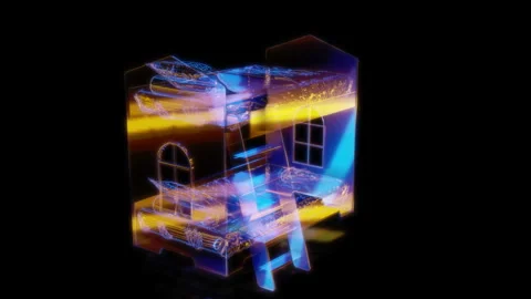 Rendering 3D animation, VISUAL EFFECTS Children's bunk bed Model on a black Stock Footage 275409927