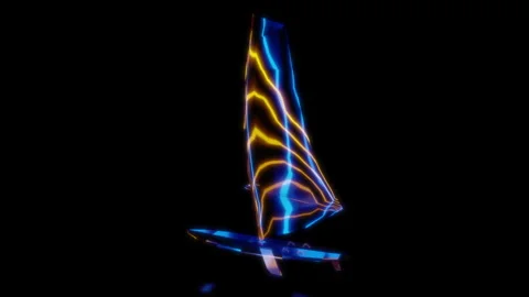Rendering 3D animation, VISUAL EFFECTS Low Poly Wind Surf Model on a black Video stock 275414127