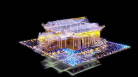 Rendering 3D animation, VISUAL EFFECTS Chinese Building Rock Wood House Model on Stock Footage 275414224