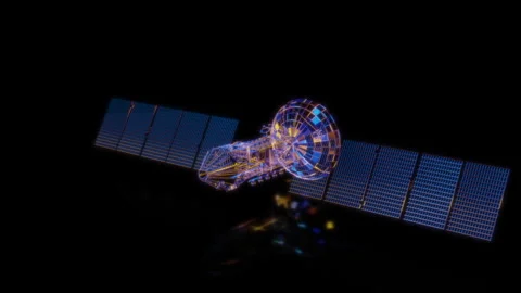 Rendering 3D animation, VISUAL EFFECTS Satellite Model on a black background Stock Footage 275415637