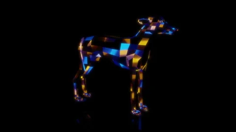 Rendering 3D animation, VISUAL EFFECTS Low Poly Greyhound Dog Model on a black 스톡 동영상 275420813