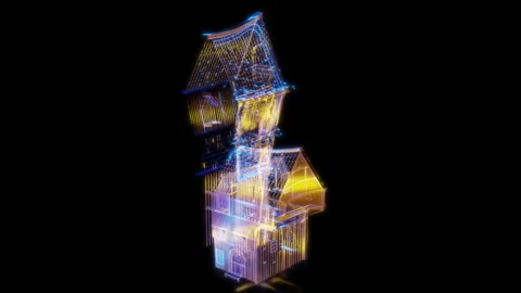 Rendering 3D animation, VISUAL EFFECTS Stylized Building Model on a black Stock Footage 275422036