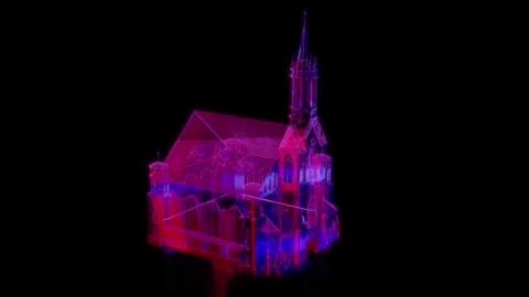 Rendering 3D animation, VISUAL EFFECTS Medieval church Model on a black Stock Footage 275597574