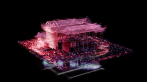 Rendering 3D animation, VISUAL EFFECTS Chinese Building Rock Wood House Model on Stock Footage 275600240